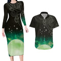 New Zealand Matariki Couples Matching Long Sleeve Bodycon Dress and Hawaiian Shirt Pleiades Star Cluster Green Galaxy