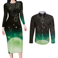 New Zealand Matariki Couples Matching Long Sleeve Bodycon Dress and Long Sleeve Button Shirt Pleiades Star Cluster Green Galaxy