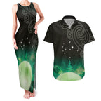 New Zealand Matariki Couples Matching Tank Maxi Dress and Hawaiian Shirt Pleiades Star Cluster Green Galaxy