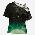 New Zealand Matariki Cross Shoulder Shirt Pleiades Star Cluster Green Galaxy