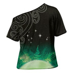 New Zealand Matariki Cross Shoulder Shirt Pleiades Star Cluster Green Galaxy