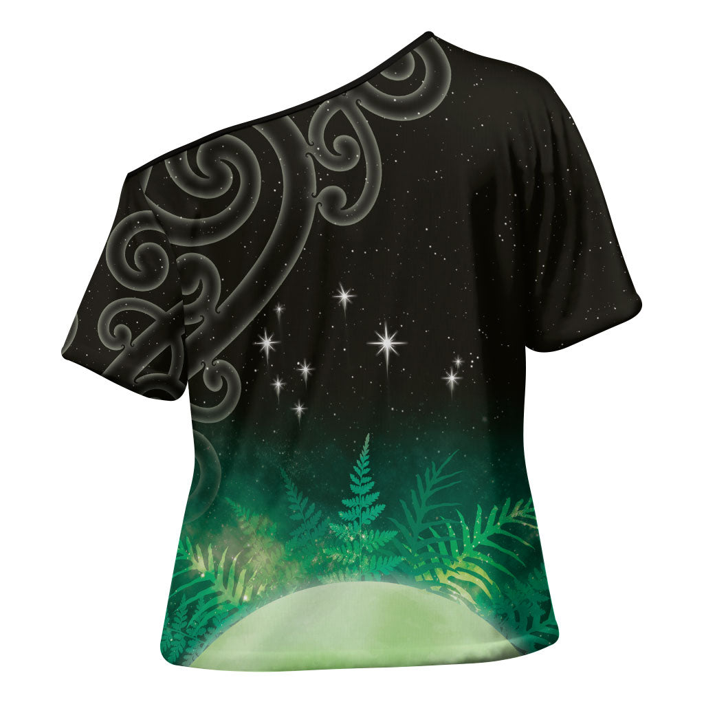 New Zealand Matariki Cross Shoulder Shirt Pleiades Star Cluster Green Galaxy