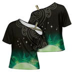 New Zealand Matariki Cross Shoulder Shirt Pleiades Star Cluster Green Galaxy