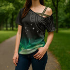 New Zealand Matariki Cross Shoulder Shirt Pleiades Star Cluster Green Galaxy