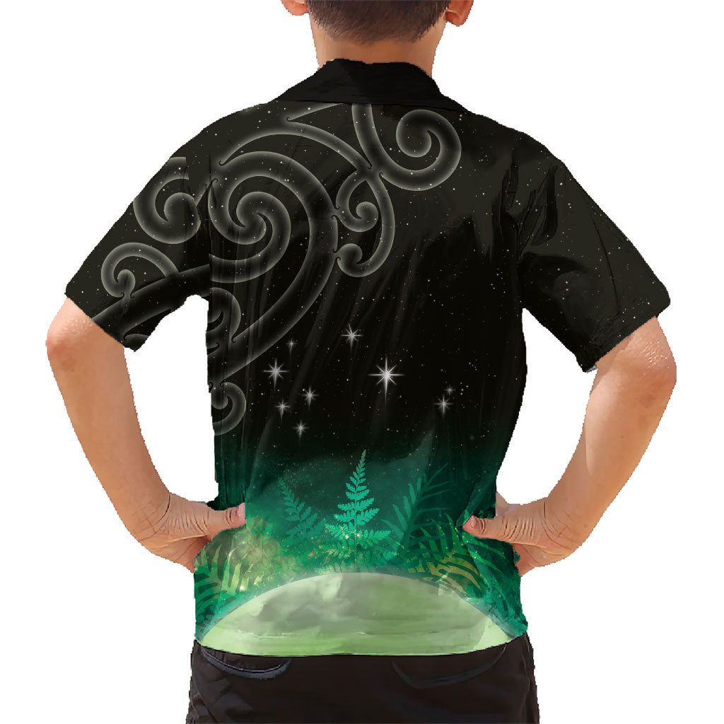 New Zealand Matariki Family Matching Off Shoulder Maxi Dress and Hawaiian Shirt Pleiades Star Cluster Green Galaxy