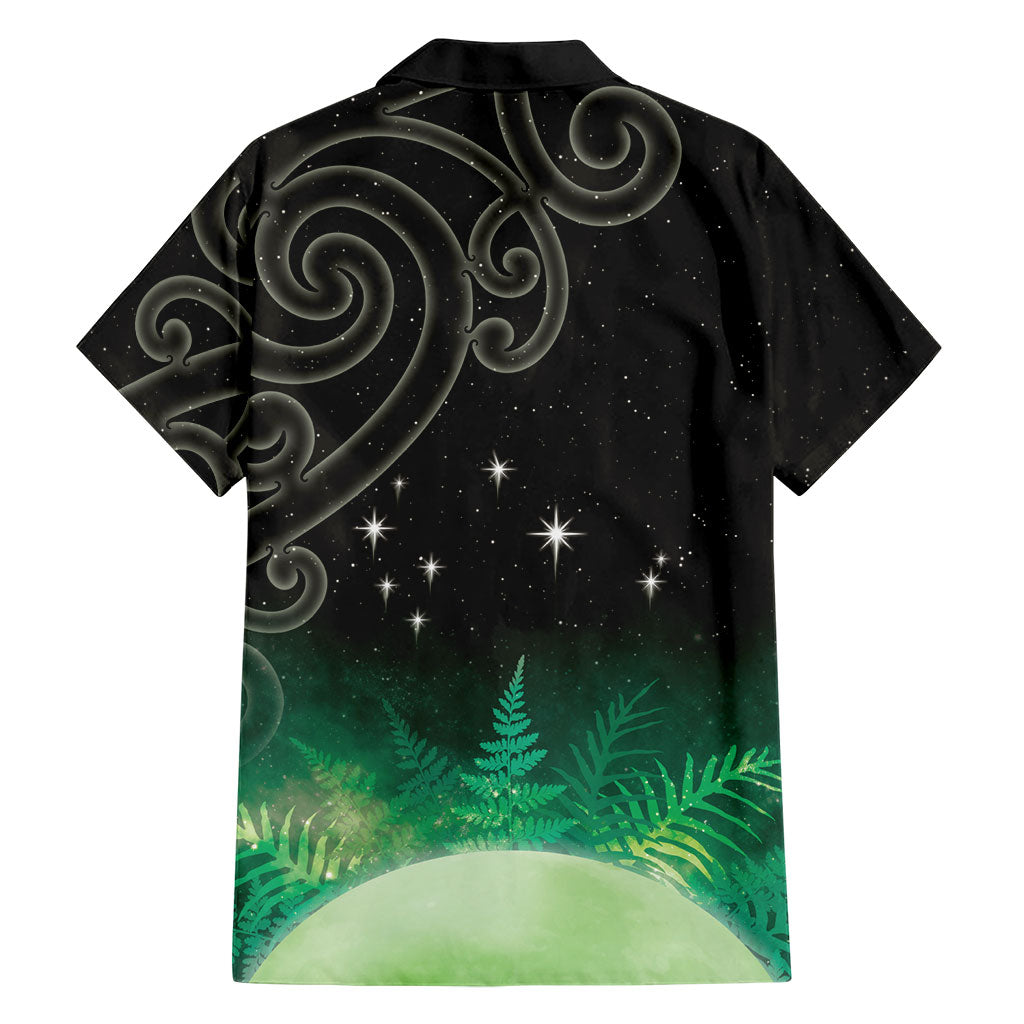 New Zealand Matariki Family Matching Off Shoulder Maxi Dress and Hawaiian Shirt Pleiades Star Cluster Green Galaxy