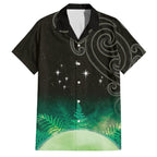New Zealand Matariki Family Matching Off Shoulder Short Dress and Hawaiian Shirt Pleiades Star Cluster Green Galaxy