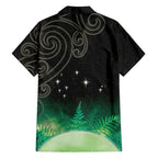 New Zealand Matariki Family Matching Off Shoulder Short Dress and Hawaiian Shirt Pleiades Star Cluster Green Galaxy