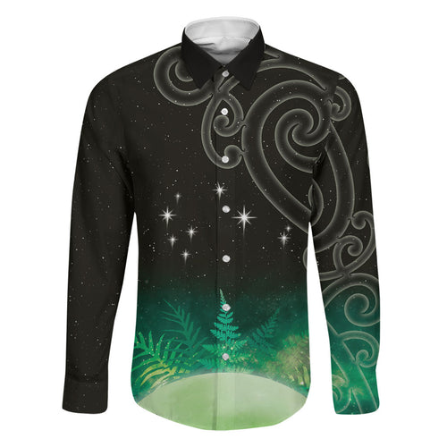 New Zealand Matariki Family Matching Off Shoulder Short Dress and Hawaiian Shirt Pleiades Star Cluster Green Galaxy