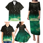 New Zealand Matariki Family Matching Puletasi and Hawaiian Shirt Pleiades Star Cluster Green Galaxy