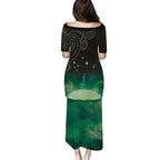 New Zealand Matariki Family Matching Puletasi and Hawaiian Shirt Pleiades Star Cluster Green Galaxy