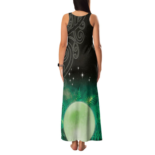 New Zealand Matariki Family Matching Tank Maxi Dress and Hawaiian Shirt Pleiades Star Cluster Green Galaxy