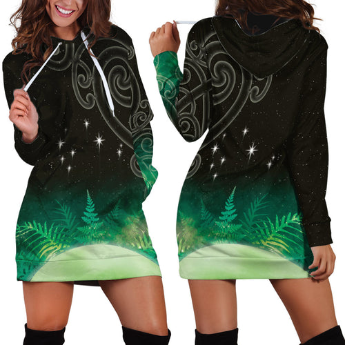 New Zealand Matariki Hoodie Dress Pleiades Star Cluster Green Galaxy