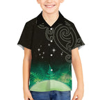New Zealand Matariki Kid Hawaiian Shirt Pleiades Star Cluster Green Galaxy