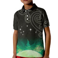 New Zealand Matariki Kid Polo Shirt Pleiades Star Cluster Green Galaxy