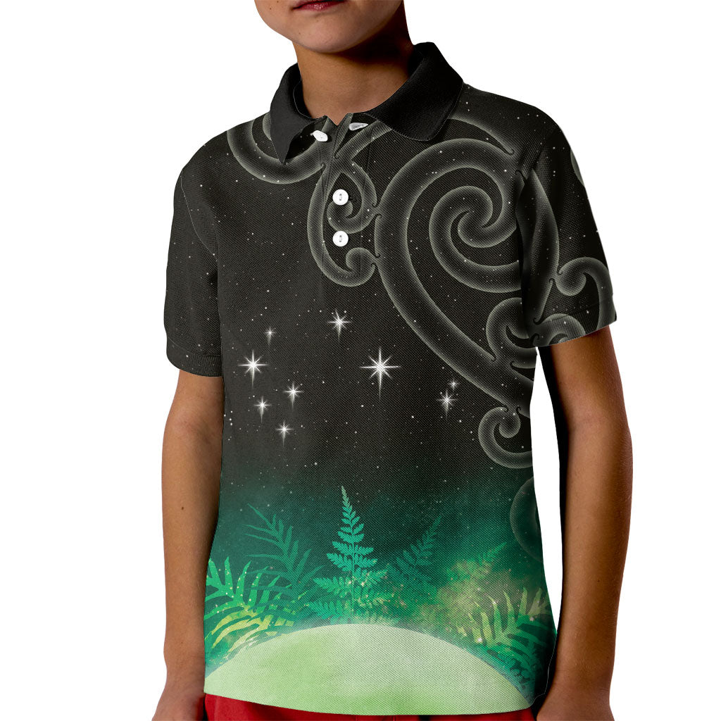 New Zealand Matariki Kid Polo Shirt Pleiades Star Cluster Green Galaxy