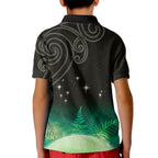 New Zealand Matariki Kid Polo Shirt Pleiades Star Cluster Green Galaxy