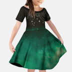 New Zealand Matariki Kid Short Sleeve Dress Pleiades Star Cluster Green Galaxy