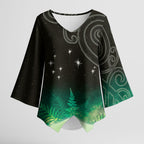 New Zealand Matariki Kimono Sleeve Blouse Pleiades Star Cluster Green Galaxy