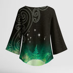 New Zealand Matariki Kimono Sleeve Blouse Pleiades Star Cluster Green Galaxy