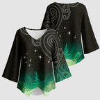 New Zealand Matariki Kimono Sleeve Blouse Pleiades Star Cluster Green Galaxy