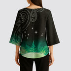 New Zealand Matariki Kimono Sleeve Blouse Pleiades Star Cluster Green Galaxy
