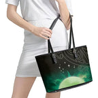 New Zealand Matariki Leather Tote Bag Pleiades Star Cluster Green Galaxy