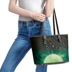 New Zealand Matariki Leather Tote Bag Pleiades Star Cluster Green Galaxy