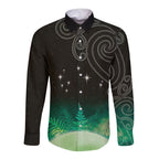 New Zealand Matariki Long Sleeve Button Shirt Pleiades Star Cluster Green Galaxy