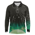 New Zealand Matariki Long Sleeve Polo Shirt Pleiades Star Cluster Green Galaxy