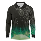 New Zealand Matariki Long Sleeve Polo Shirt Pleiades Star Cluster Green Galaxy