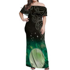 New Zealand Matariki Off Shoulder Maxi Dress Pleiades Star Cluster Green Galaxy