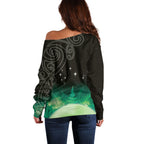 New Zealand Matariki Off Shoulder Sweater Pleiades Star Cluster Green Galaxy