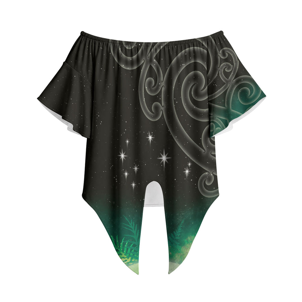 New Zealand Matariki Off Shoulder Wrap Waist Top Pleiades Star Cluster Green Galaxy