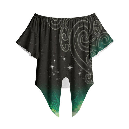 New Zealand Matariki Off Shoulder Wrap Waist Top Pleiades Star Cluster Green Galaxy