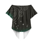 New Zealand Matariki Off Shoulder Wrap Waist Top Pleiades Star Cluster Green Galaxy