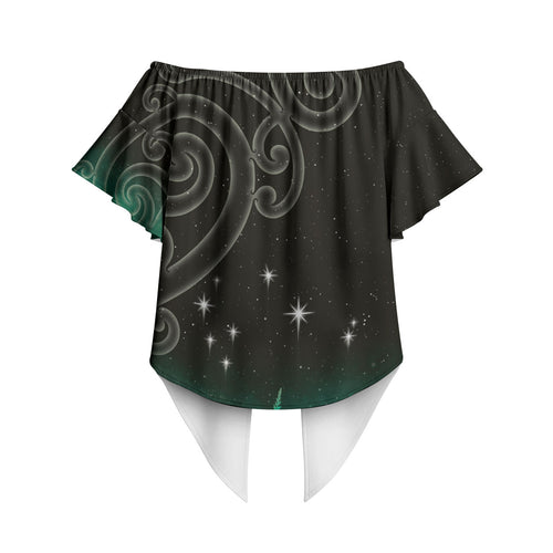 New Zealand Matariki Off Shoulder Wrap Waist Top Pleiades Star Cluster Green Galaxy