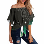 New Zealand Matariki Off Shoulder Wrap Waist Top Pleiades Star Cluster Green Galaxy