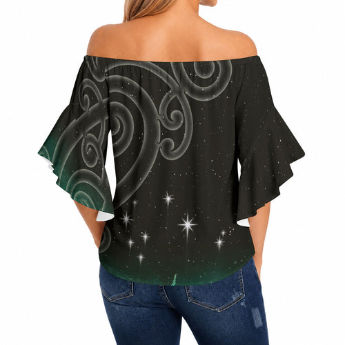 New Zealand Matariki Off Shoulder Wrap Waist Top Pleiades Star Cluster Green Galaxy