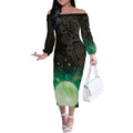 New Zealand Matariki Off The Shoulder Long Sleeve Dress Pleiades Star Cluster Green Galaxy