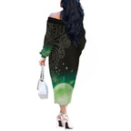 New Zealand Matariki Off The Shoulder Long Sleeve Dress Pleiades Star Cluster Green Galaxy