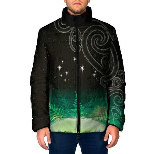 New Zealand Matariki Padded Jacket Pleiades Star Cluster Green Galaxy