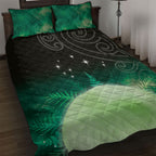 New Zealand Matariki Quilt Bed Set Pleiades Star Cluster Green Galaxy