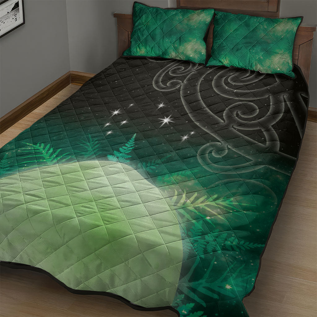 New Zealand Matariki Quilt Bed Set Pleiades Star Cluster Green Galaxy