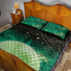 New Zealand Matariki Quilt Bed Set Pleiades Star Cluster Green Galaxy