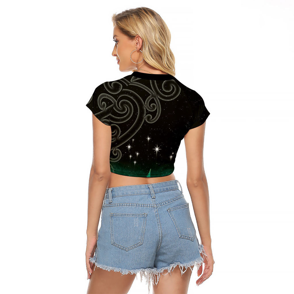 New Zealand Matariki Raglan Cropped T Shirt Pleiades Star Cluster Green Galaxy