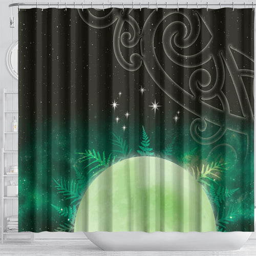 New Zealand Matariki Shower Curtain Pleiades Star Cluster Green Galaxy