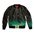 New Zealand Matariki Sleeve Zip Bomber Jacket Pleiades Star Cluster Green Galaxy