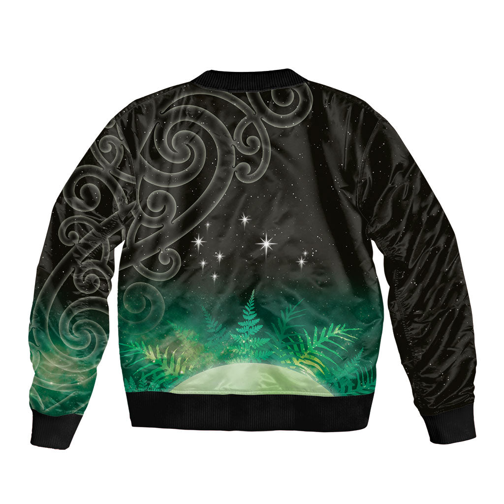 New Zealand Matariki Sleeve Zip Bomber Jacket Pleiades Star Cluster Green Galaxy