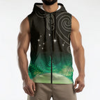 New Zealand Matariki Sleeveless Zip Hoodie Pleiades Star Cluster Green Galaxy